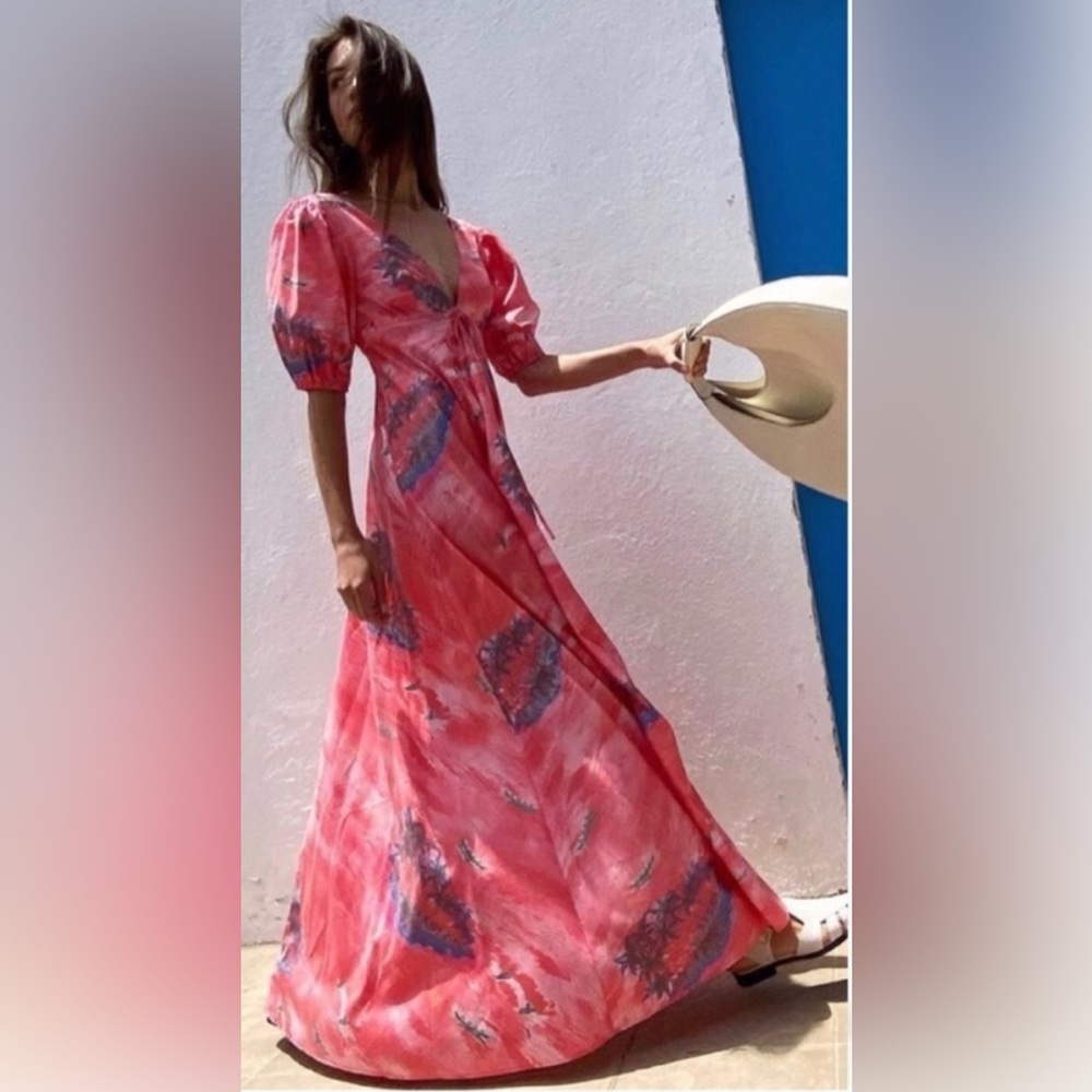 STAUD Pink Floral Maxi Dress